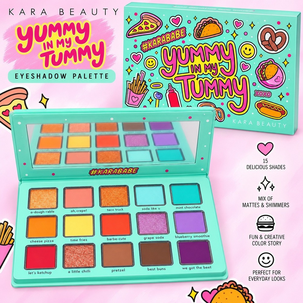 Kara Beauty Yummy In My Tummy Eyeshadow Palette 15 Shades Mattes Shimmers